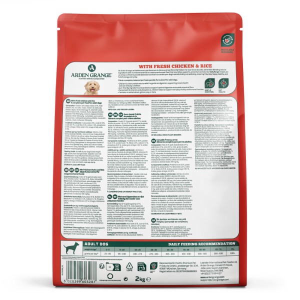 Arden Grange Adult Dry Dog Food with Fresh Chicken & Rice Arden Grange Adult dry dog food with fresh chicken and rice – complete and balanced nutrition for adult dogs, available in Greece through Milann Hellas