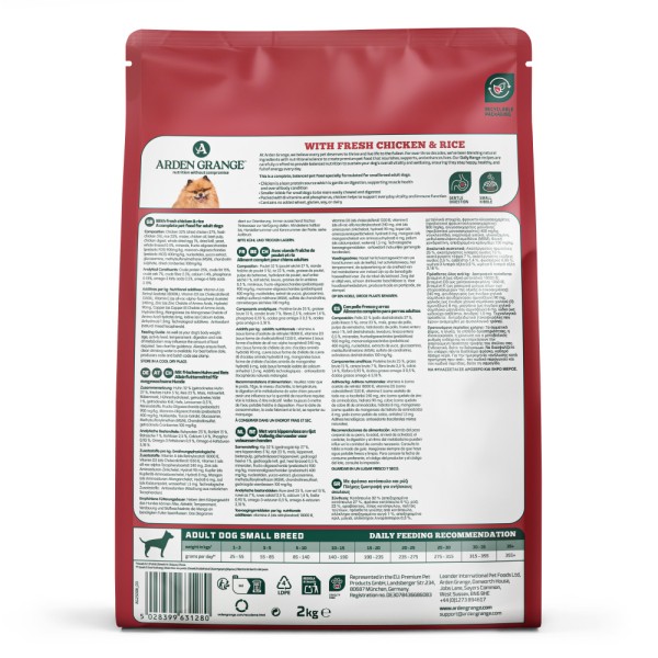 Arden Grange Mini Adult Dry Dog Food with Fresh Chicken & Rice Arden Grange Mini Adult dry dog food with fresh chicken and rice – complete and balanced nutrition for small breed adult dogs, available in Greece through Milann Hellas
